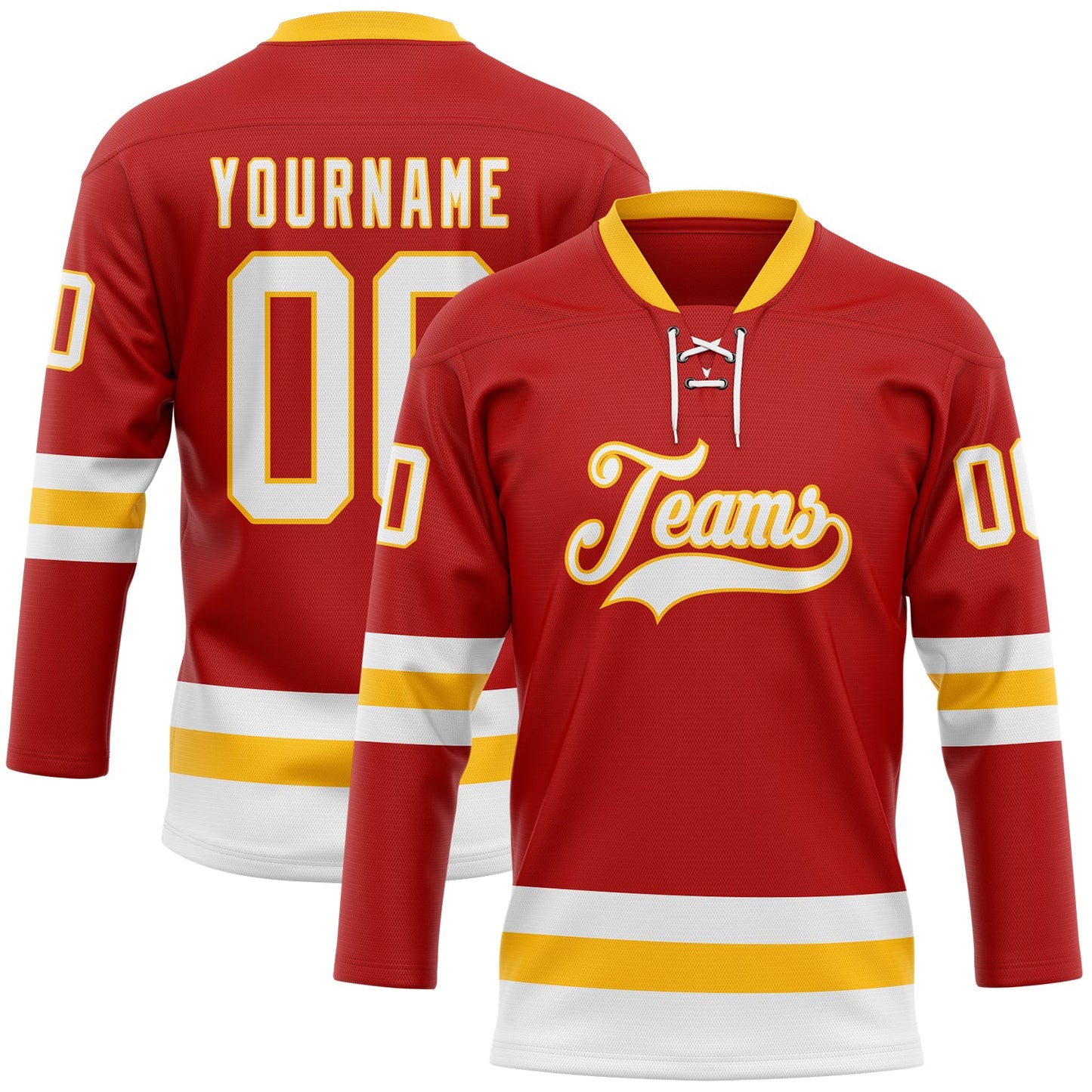 Custom Red White-Gold Hockey Lace Neck Jersey - Sky-Custom