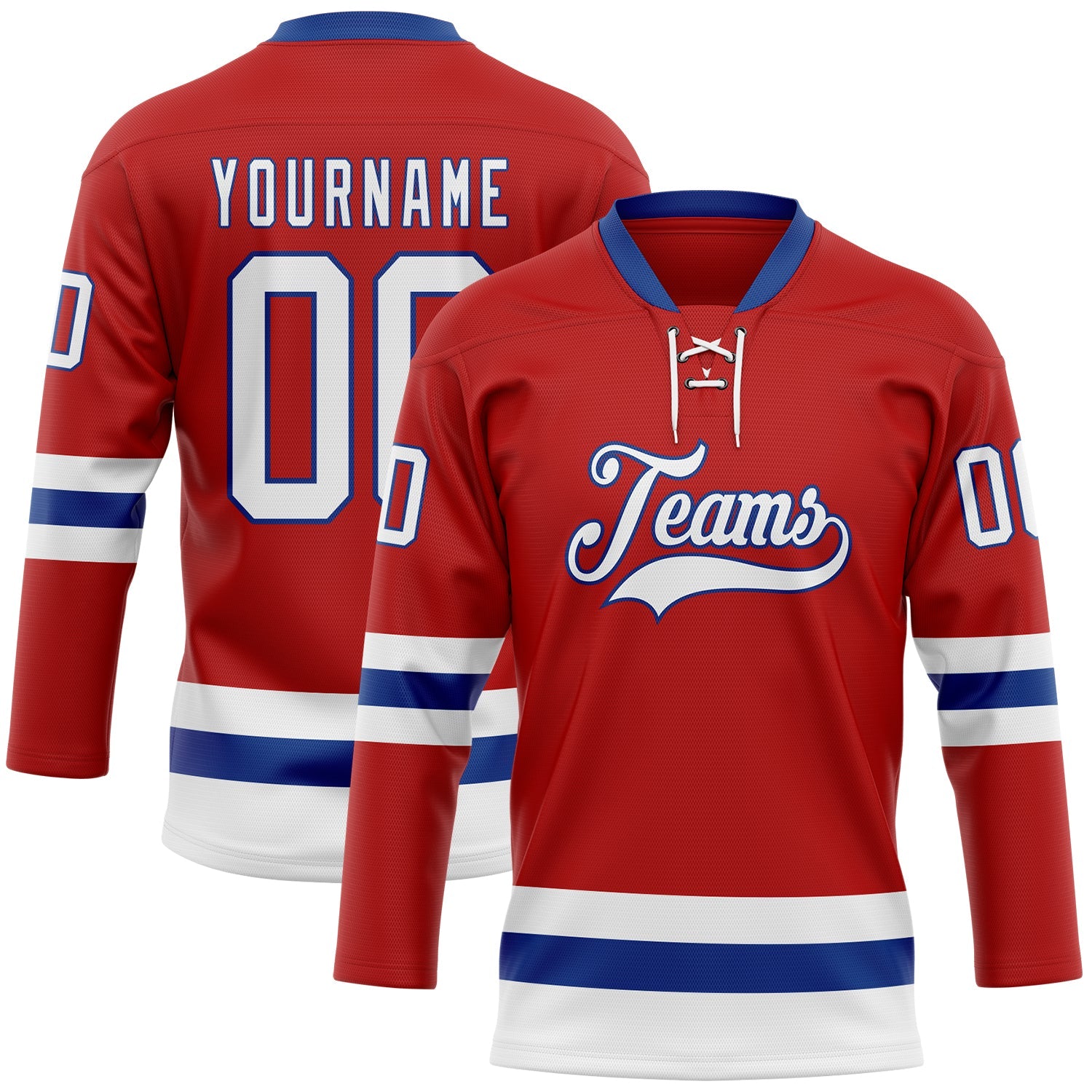 Custom Red White-Royal Hockey Lace Neck Jersey - Sky-Custom