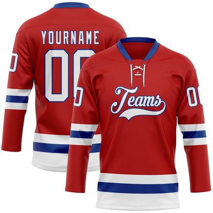 Custom Red White-Royal Hockey Lace Neck Jersey - Sky-Custom