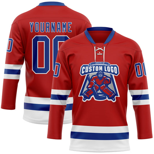 Custom Red Royal-White Hockey Lace Neck Jersey - Sky-Custom