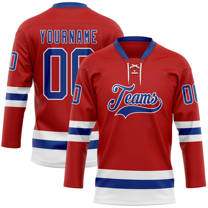 Custom Red Royal-White Hockey Lace Neck Jersey - Sky-Custom