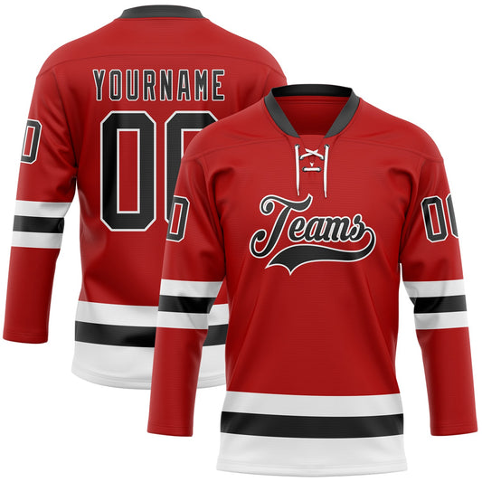 Custom Red Black-White Hockey Lace Neck Jersey - Sky-Custom