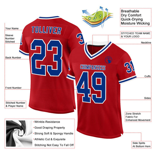 Custom Red Royal-White Mesh Authentic Throwback Football Jersey - Sky-Custom