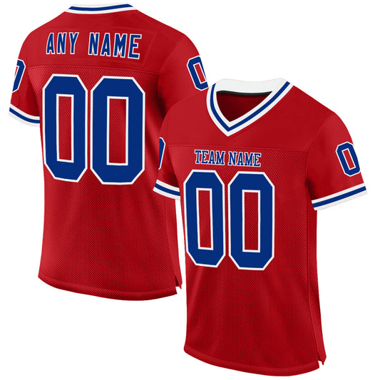 Custom Red Royal-White Mesh Authentic Throwback Football Jersey - Sky-Custom