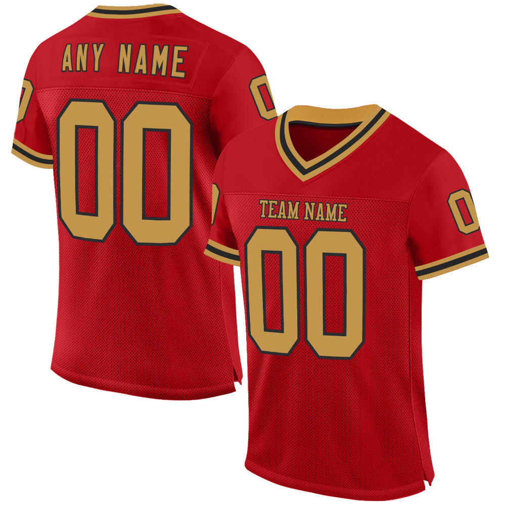 Custom Red Old Gold-Black Mesh Authentic Throwback Football Jersey - Sky-Custom