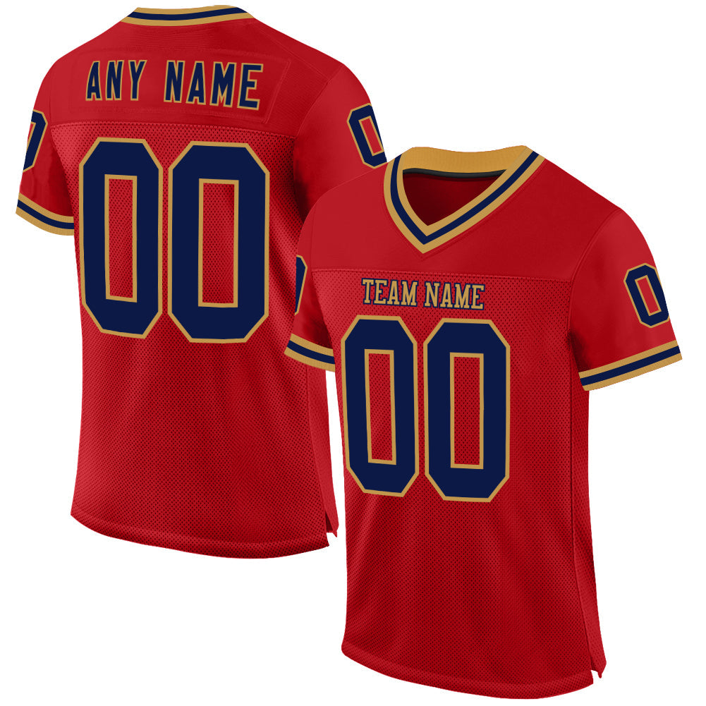 Custom Red Navy-Old Gold Mesh Authentic Throwback Football Jersey - Sky-Custom