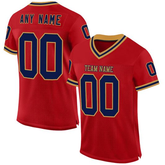 Custom Red Navy-Old Gold Mesh Authentic Throwback Football Jersey - Sky-Custom