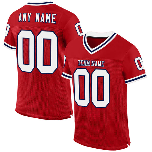 Custom Red White-Navy Mesh Authentic Throwback Football Jersey - Sky-Custom