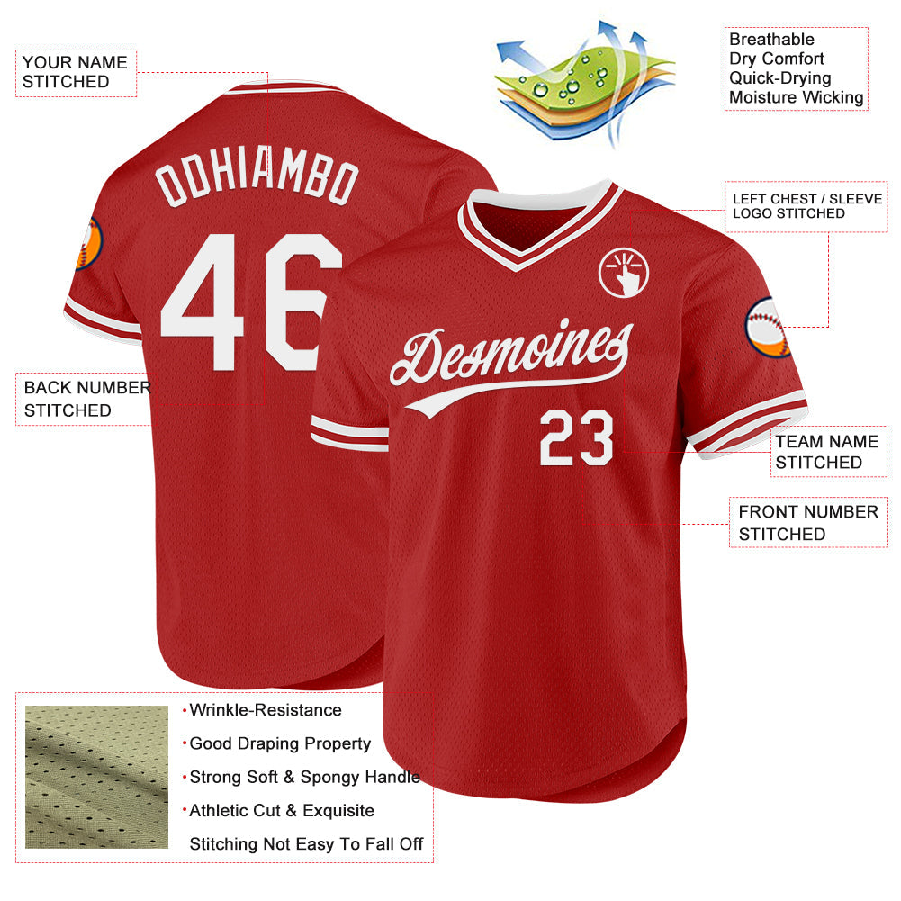 Custom Red White Authentic Throwback Baseball Jersey - Sky-Custom