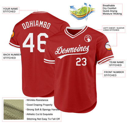 Custom Red White Authentic Throwback Baseball Jersey - Sky-Custom