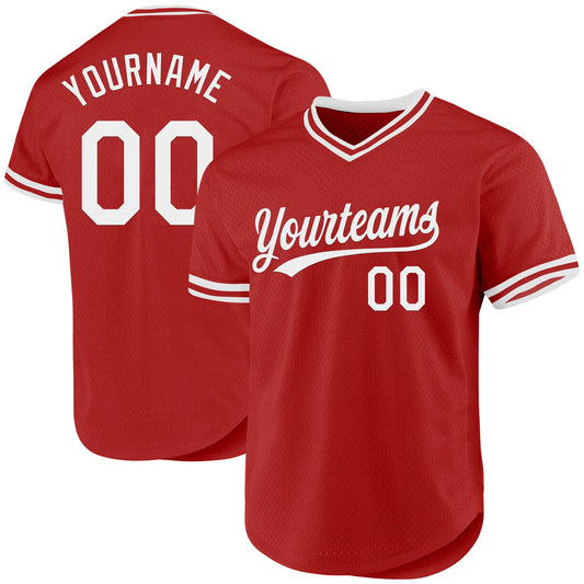Custom Red White Authentic Throwback Baseball Jersey - Sky-Custom