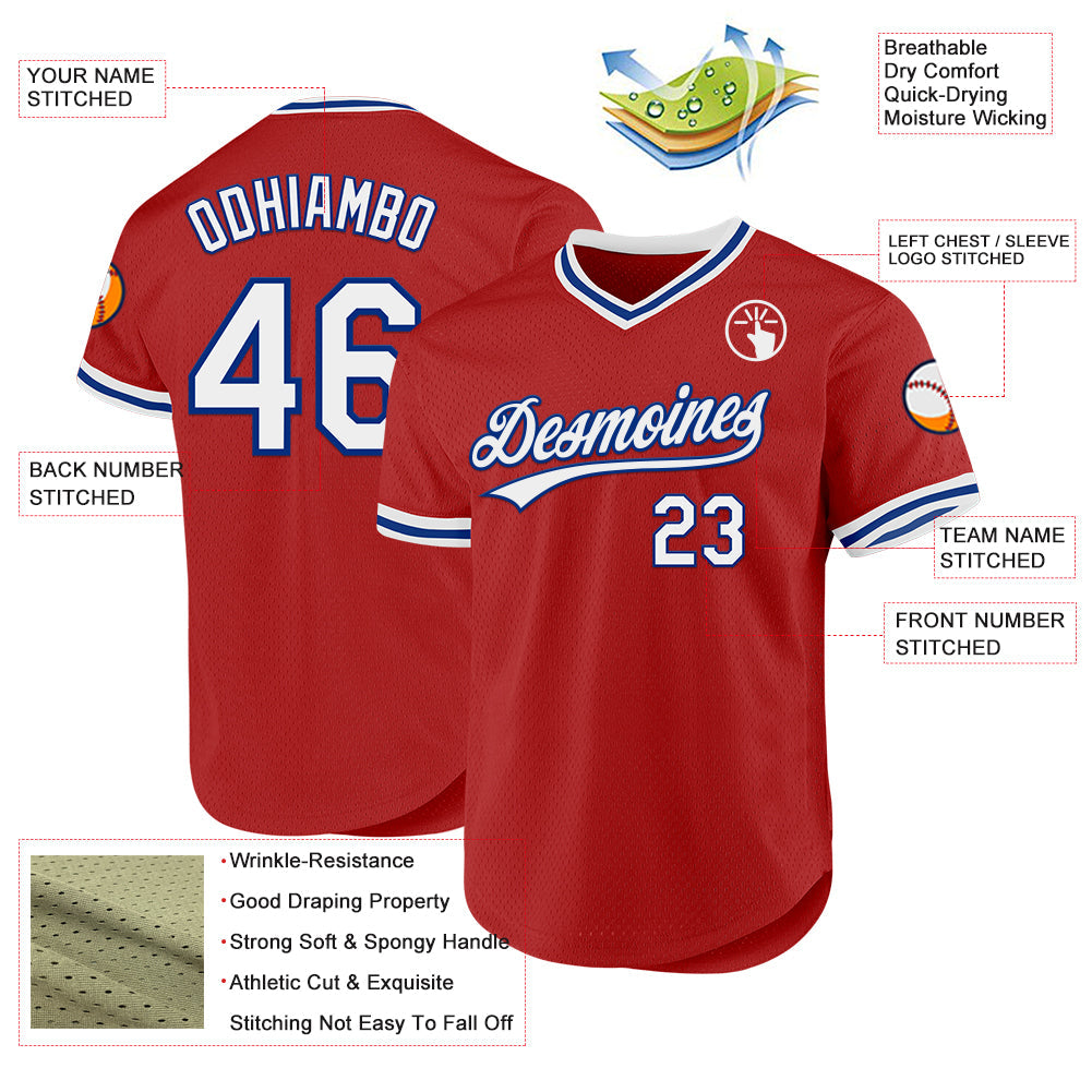 Custom Red White-Royal Authentic Throwback Baseball Jersey - Sky-Custom