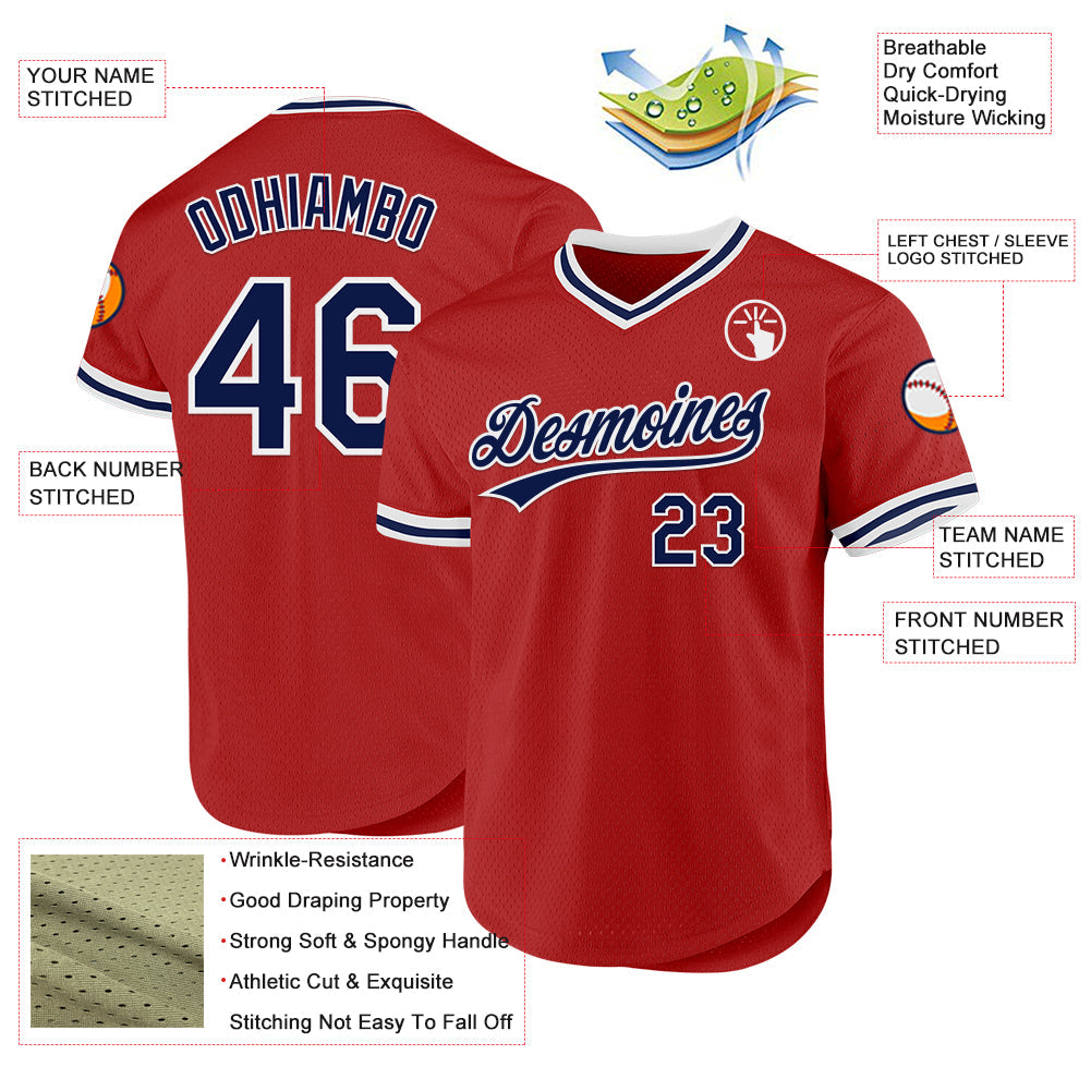 Custom Red Navy-White Authentic Throwback Baseball Jersey - Sky-Custom