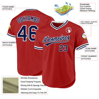 Custom Red Navy-White Authentic Throwback Baseball Jersey - Sky-Custom