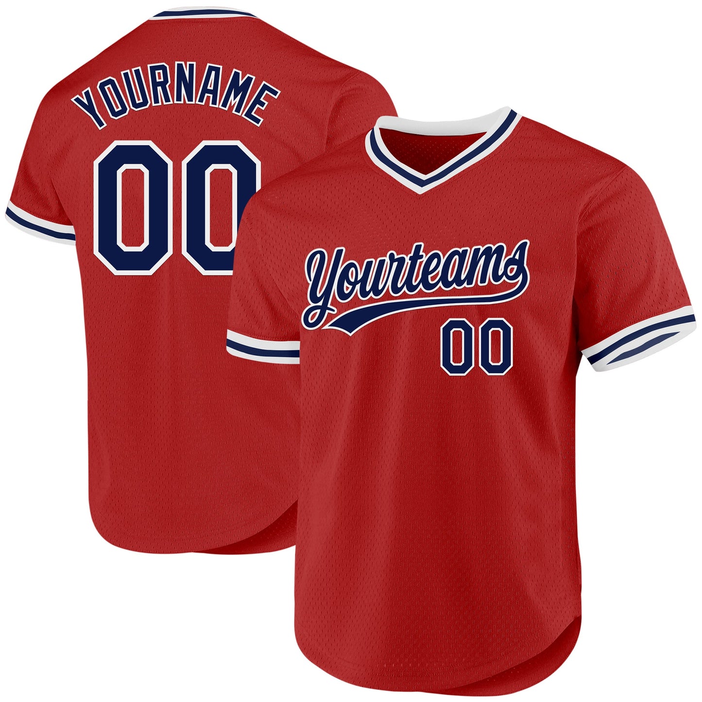 Custom Red Navy-White Authentic Throwback Baseball Jersey - Sky-Custom