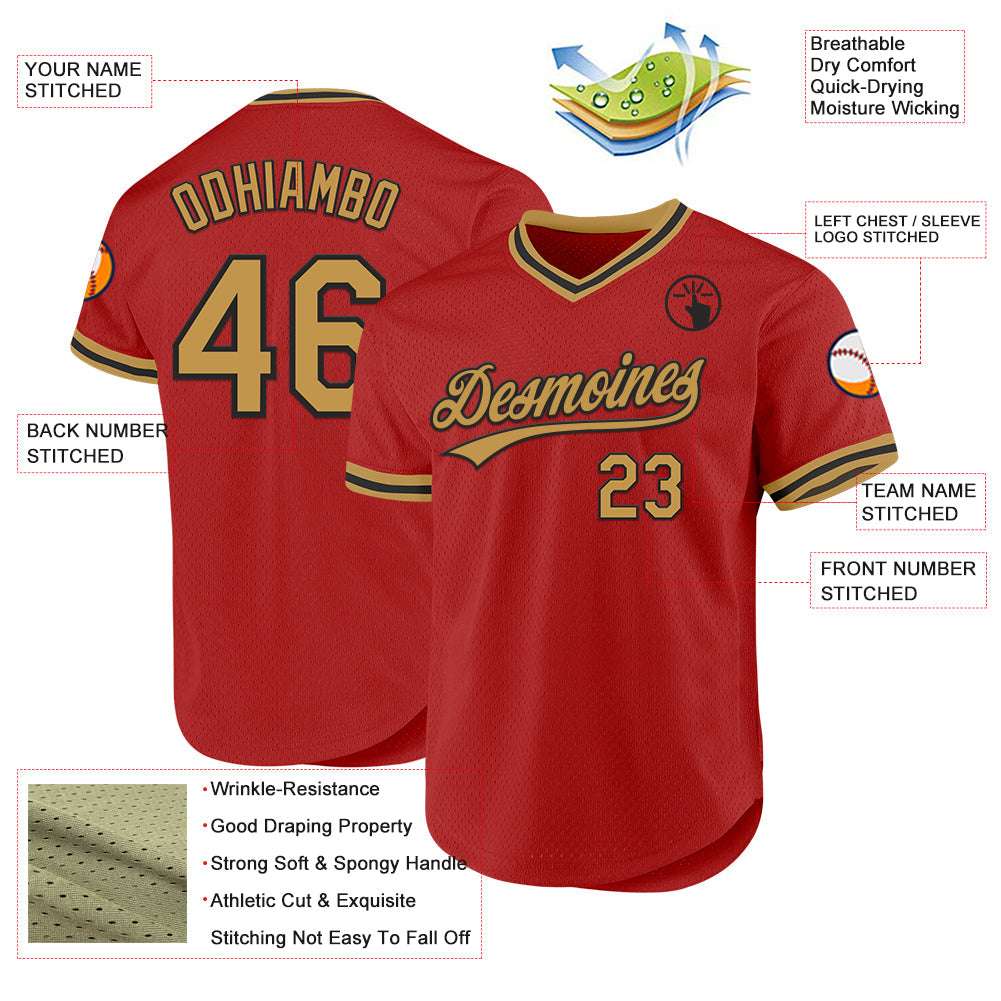 Custom Red Old Gold-Black Authentic Throwback Baseball Jersey - Sky-Custom