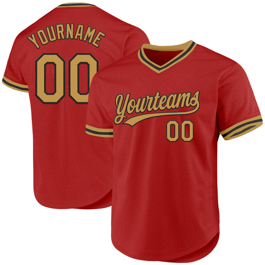 Custom Red Old Gold-Black Authentic Throwback Baseball Jersey - Sky-Custom