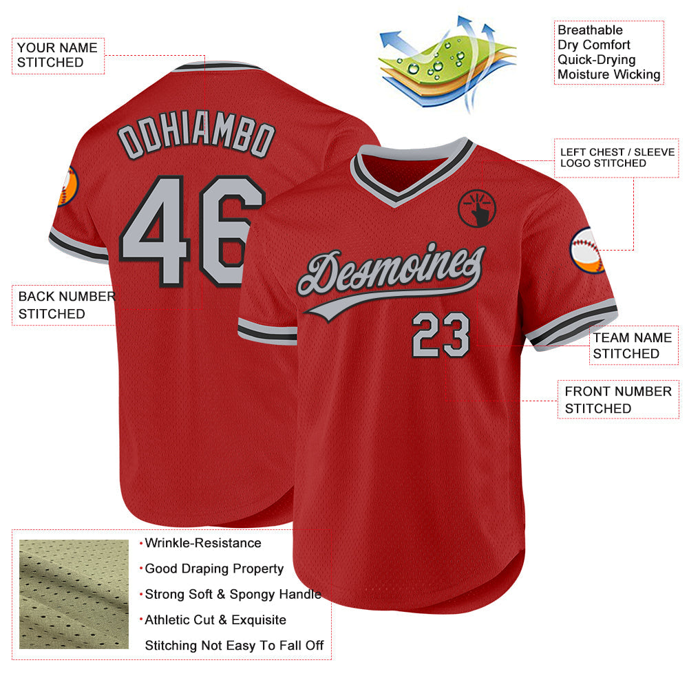 Custom Red Gray-Black Authentic Throwback Baseball Jersey - Sky-Custom
