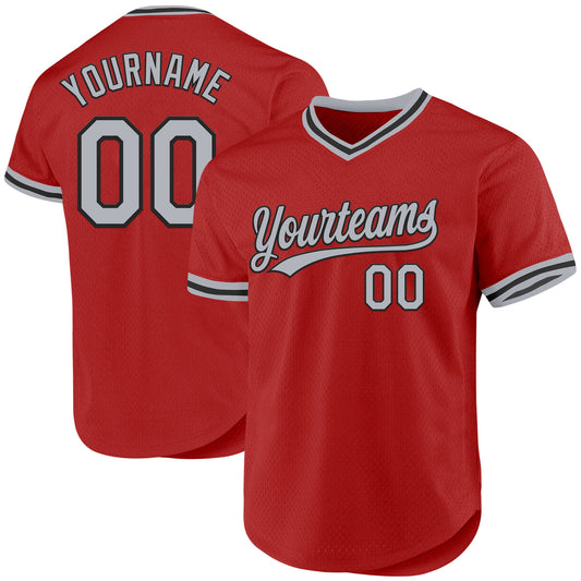 Custom Red Gray-Black Authentic Throwback Baseball Jersey - Sky-Custom