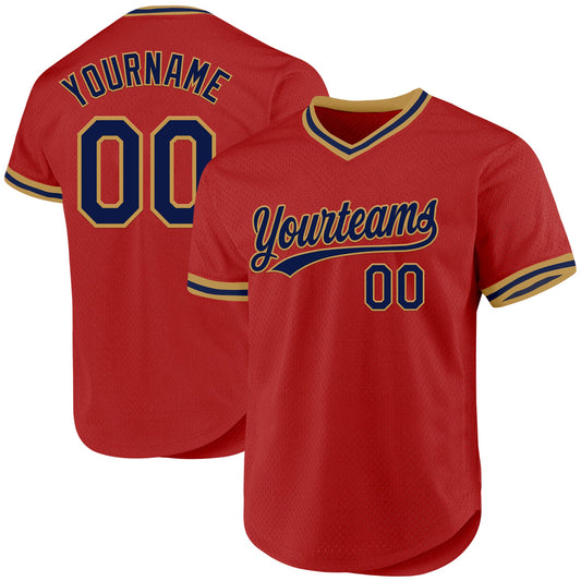 Custom Red Navy-Old Gold Authentic Throwback Baseball Jersey - Sky-Custom