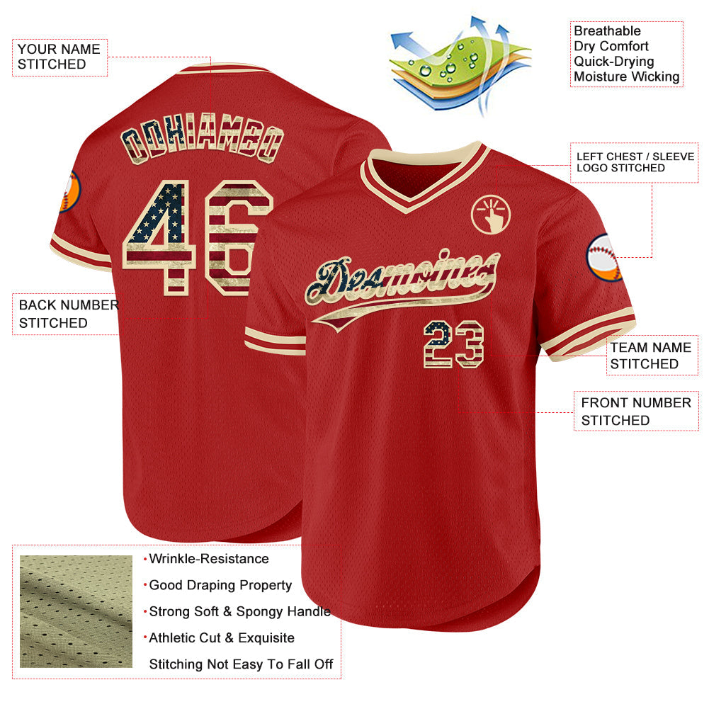 Custom Red Vintage USA Flag-Cream Authentic Throwback Baseball Jersey - Sky-Custom