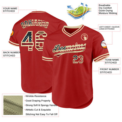 Custom Red Vintage USA Flag-Cream Authentic Throwback Baseball Jersey - Sky-Custom