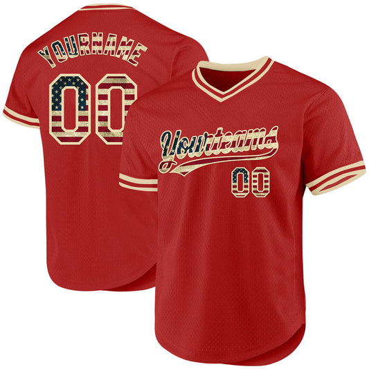 Custom Red Vintage USA Flag-Cream Authentic Throwback Baseball Jersey - Sky-Custom