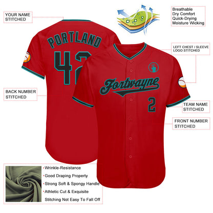 Custom Red Black-Teal Authentic Baseball Jersey - Sky-Custom