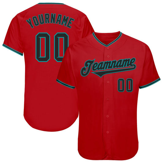 Custom Red Black-Teal Authentic Baseball Jersey - Sky-Custom