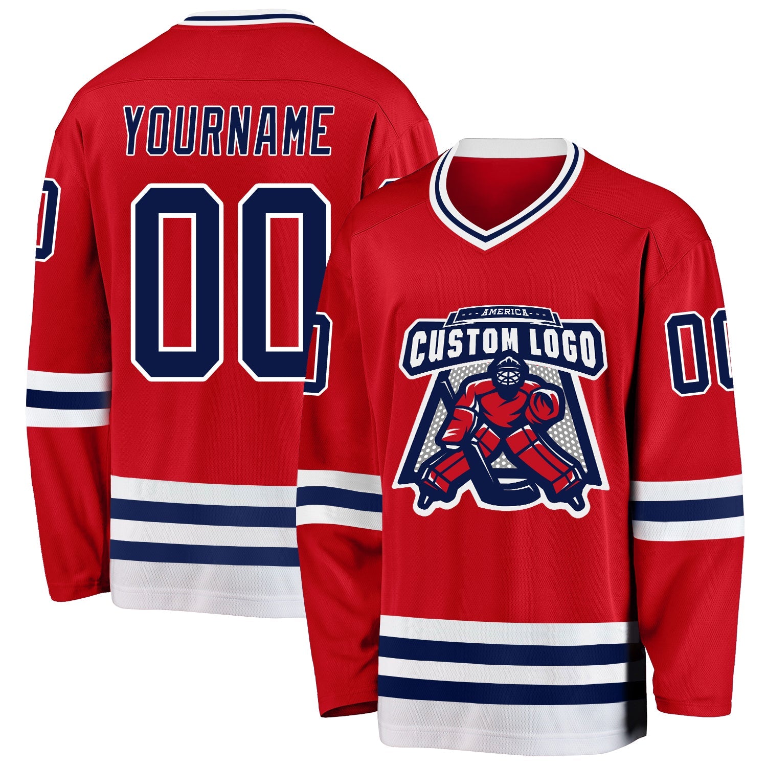 Custom Red Navy-White Hockey Jersey - Sky-Custom