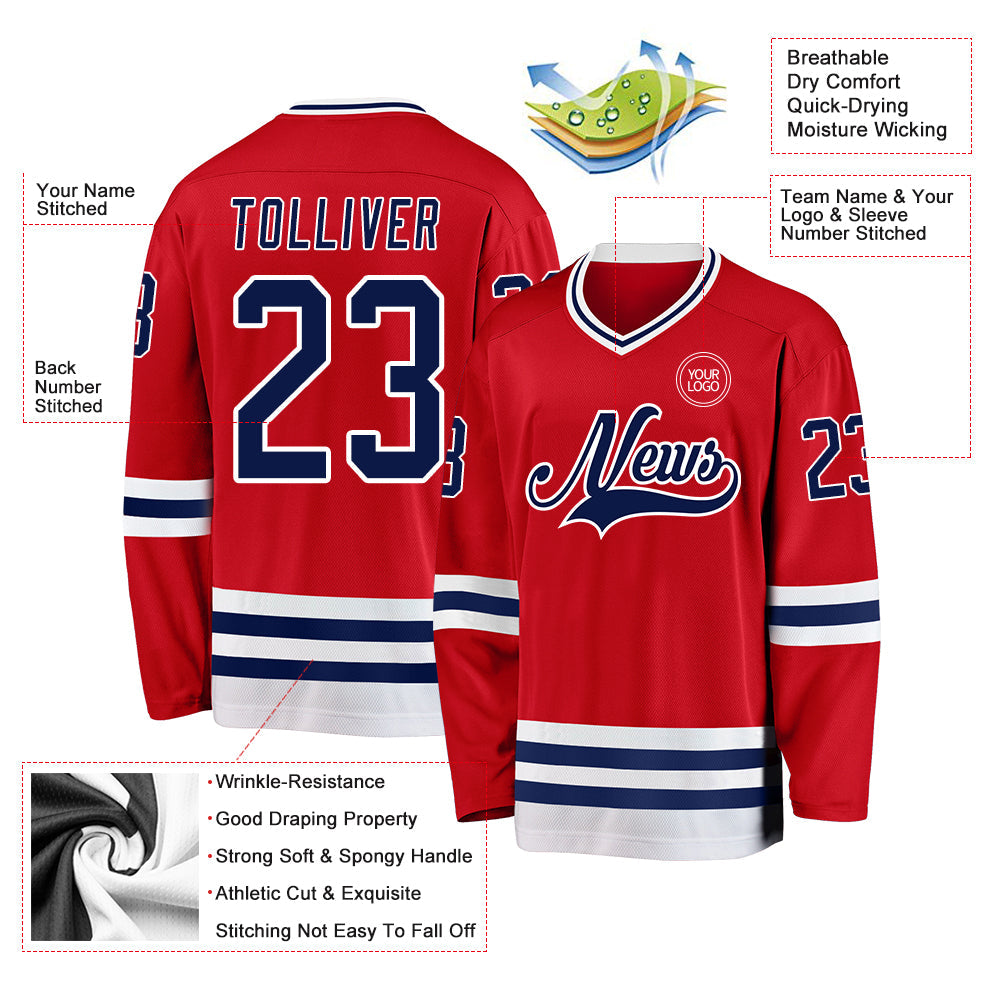Custom Red Navy-White Hockey Jersey - Sky-Custom