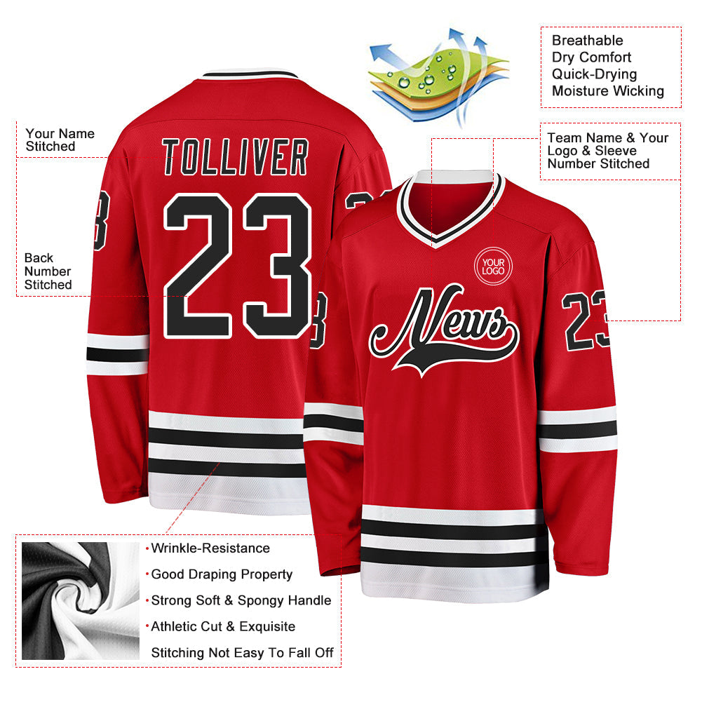 Custom Red Black-White Hockey Jersey - Sky-Custom