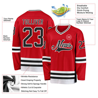 Custom Red Black-White Hockey Jersey - Sky-Custom