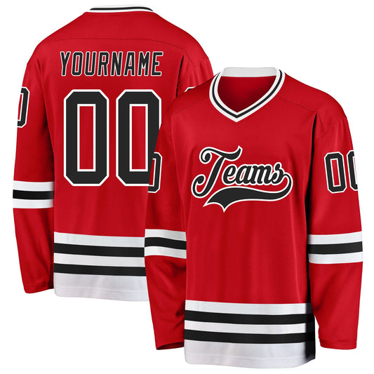 Custom Red Black-White Hockey Jersey - Sky-Custom