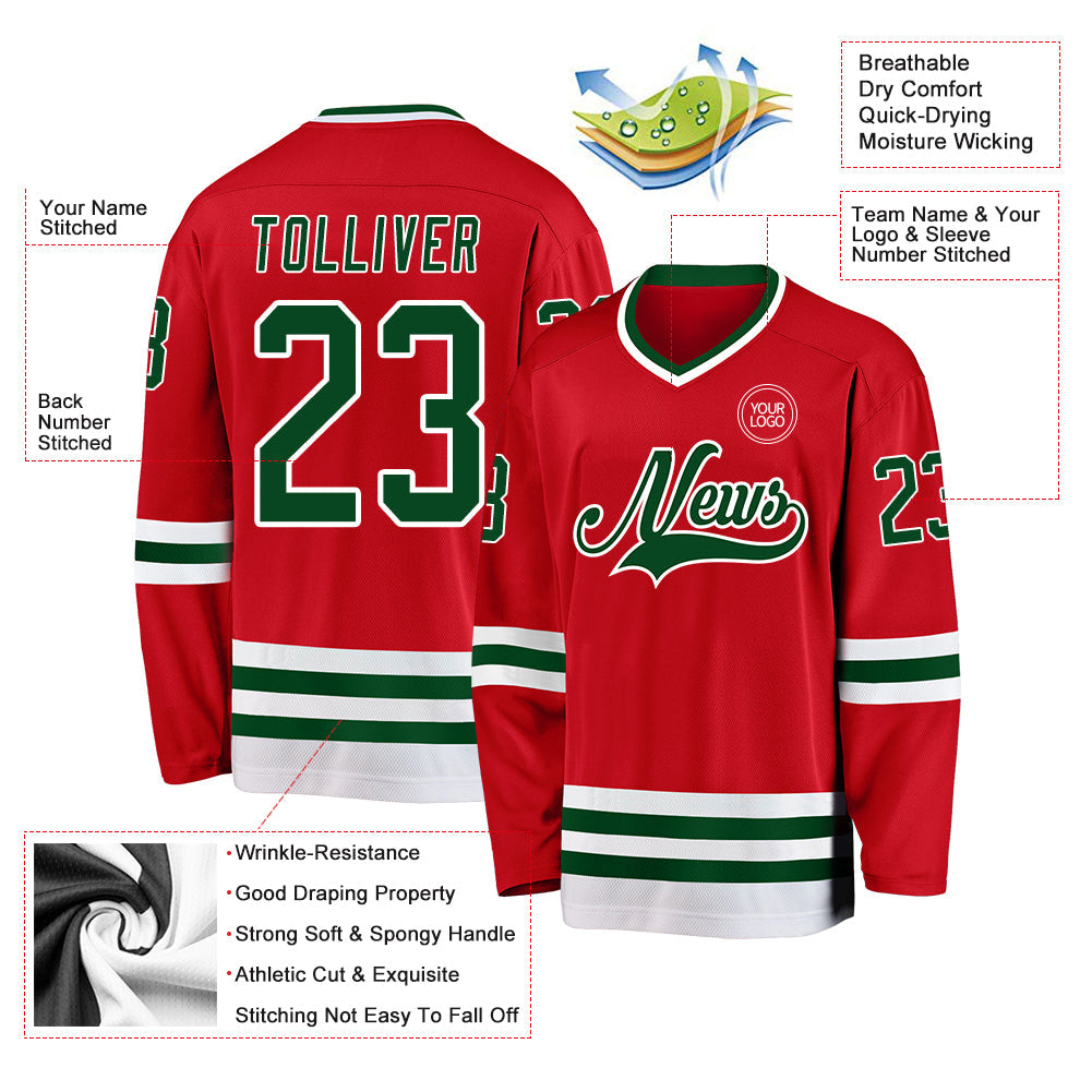 Custom Red Green-White Hockey Jersey - Sky-Custom