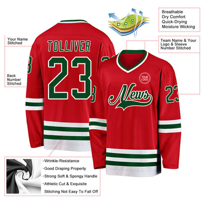 Custom Red Green-White Hockey Jersey - Sky-Custom