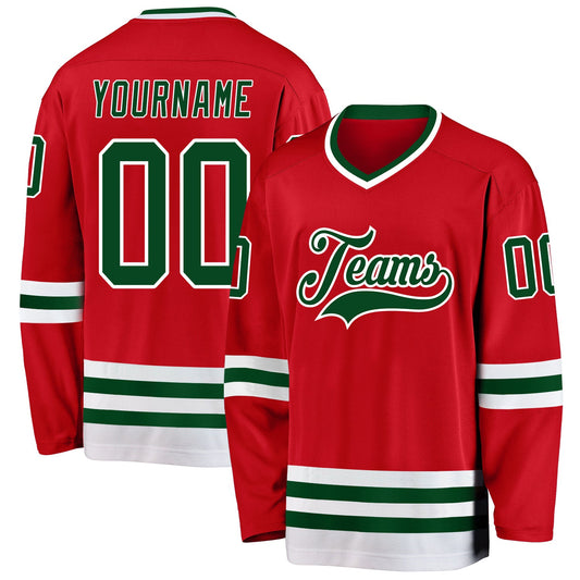 Custom Red Green-White Hockey Jersey - Sky-Custom