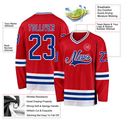 Custom Red Royal-White Hockey Jersey - Sky-Custom
