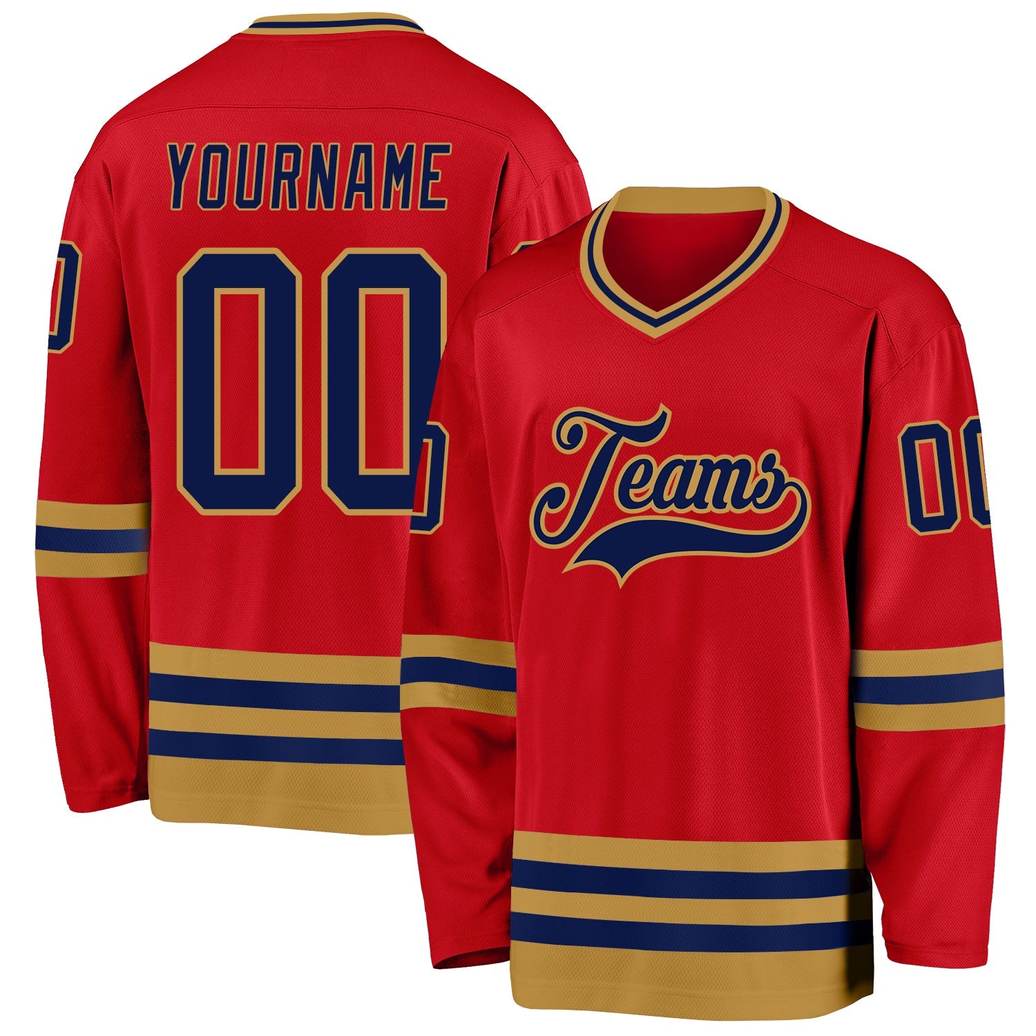 Custom Red Navy-Old Gold Hockey Jersey - Sky-Custom