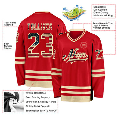 Custom Red Vintage USA Flag-Cream Hockey Jersey - Sky-Custom