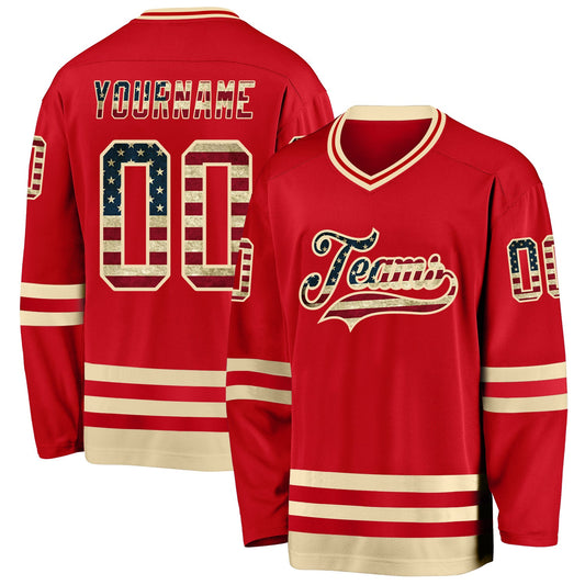 Custom Red Vintage USA Flag-Cream Hockey Jersey - Sky-Custom