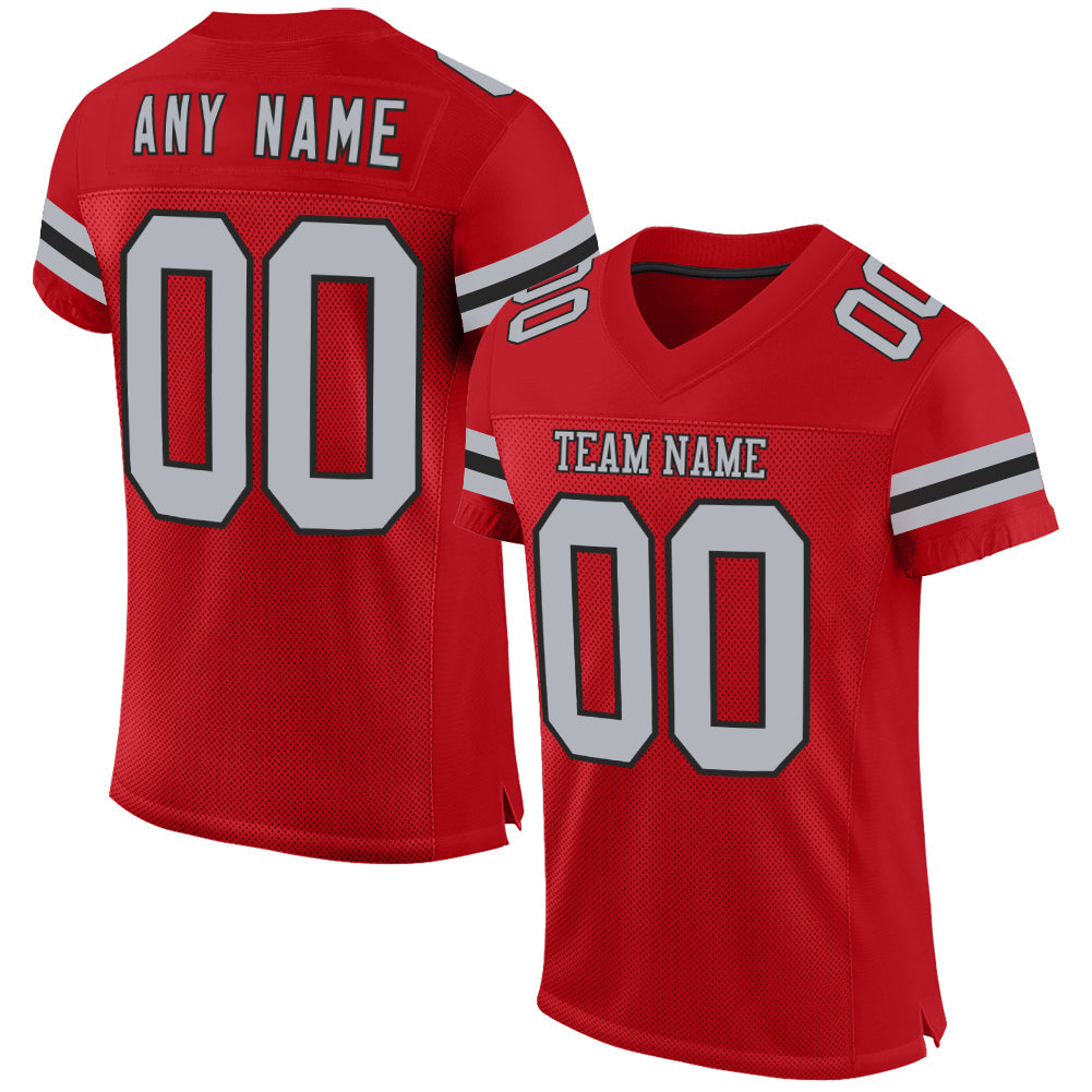 Custom Red Gray-Black Mesh Authentic Football Jersey - Sky-Custom