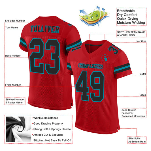 Custom Red Black-Teal Mesh Authentic Football Jersey - Sky-Custom