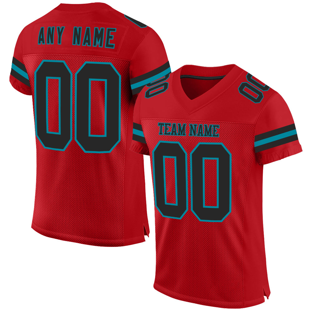 Custom Red Black-Teal Mesh Authentic Football Jersey - Sky-Custom