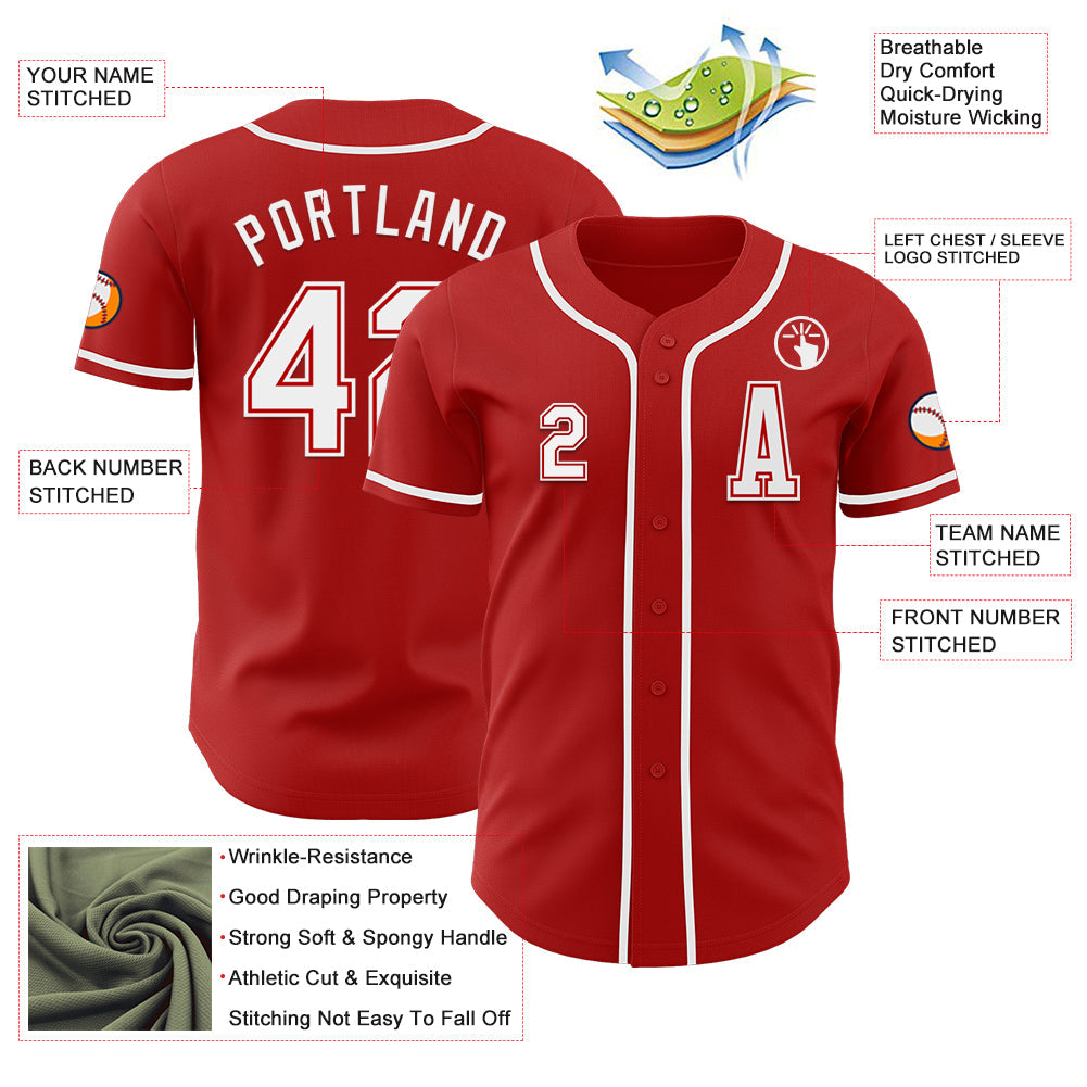 Custom Red White Authentic Baseball Jersey - Sky-Custom