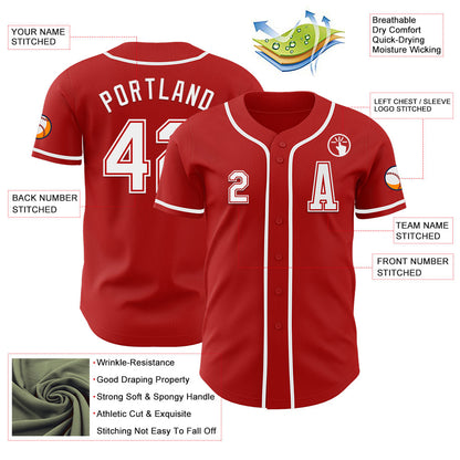 Custom Red White Authentic Baseball Jersey - Sky-Custom