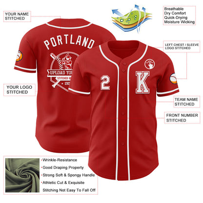 Custom Red White Authentic Baseball Jersey - Sky-Custom
