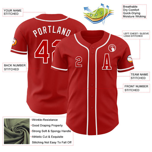 Custom Red White Authentic Baseball Jersey - Sky-Custom