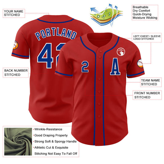 Custom Red Royal-White Authentic Baseball Jersey - Sky-Custom