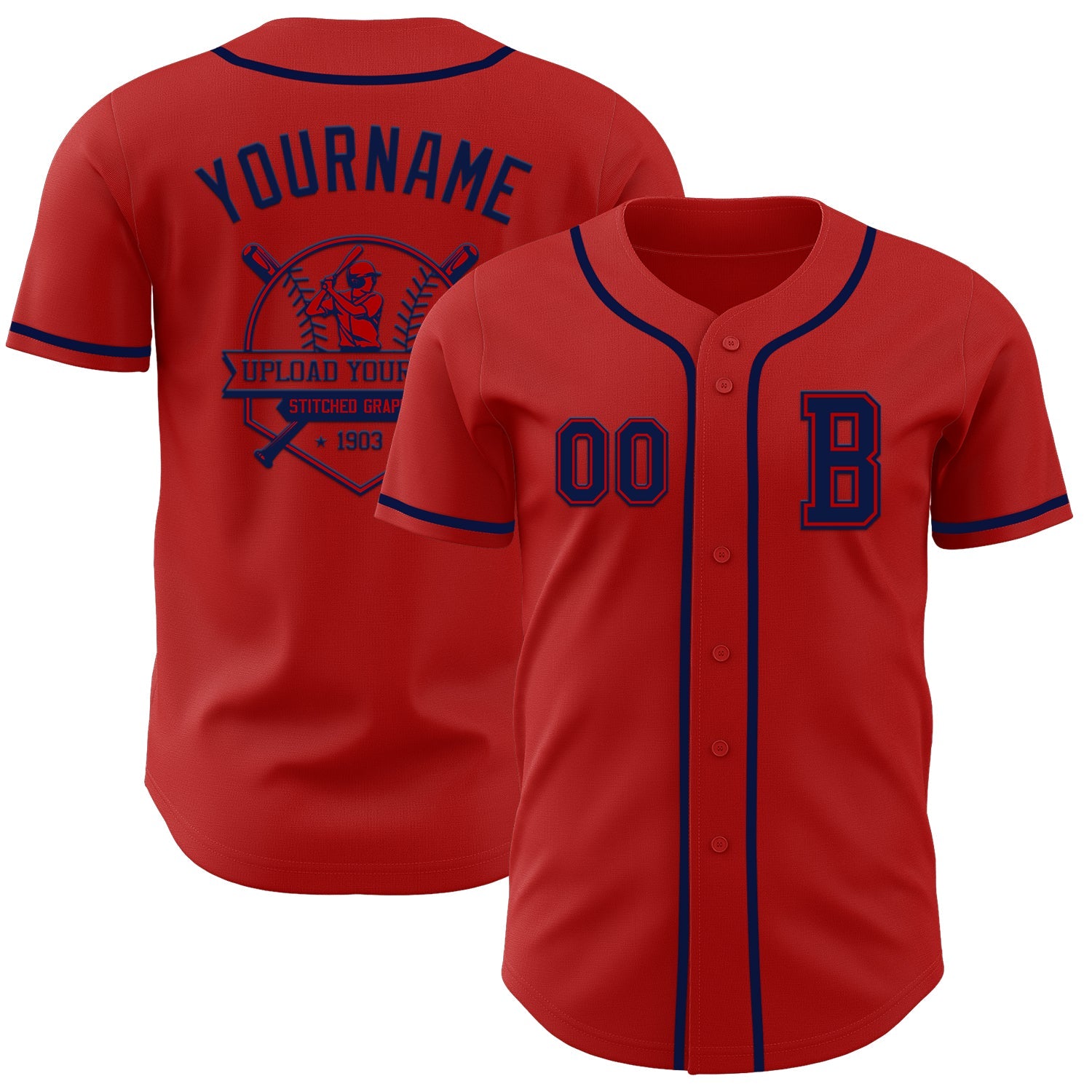 Custom Red Navy Authentic Baseball Jersey - Sky-Custom